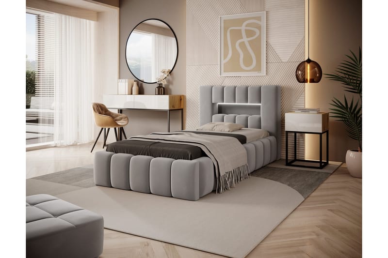 Lamica 3-personers Sengeramme med Opbevaring 90x200 cm - Grå - Møbler - Senge - Sengeramme & sengestel