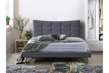 Lannion Rektangulær Sengeramme 180x200 cm i Fløjl med Sengegavl - Grå - Møbler - Senge - Sengeramme & sengestel