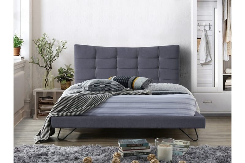 Lannion Rektangulær Sengeramme 180x200 cm i Fløjl med Sengegavl, Grå