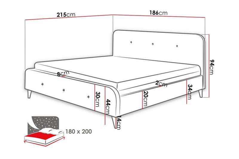 Montrase Sengeramme 180x200 cm - Cream - Sengeramme & sengestel