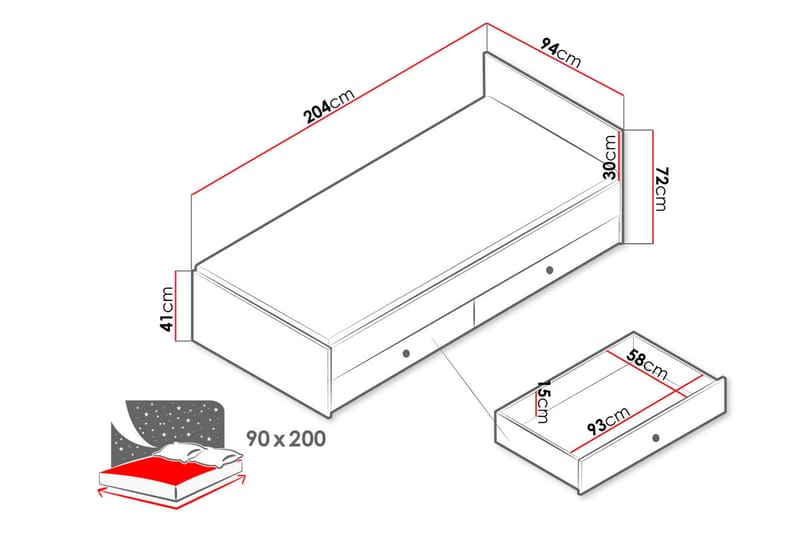 Nero Sengeramme 94x204 cm - Natur/Hvid - Sengeramme & sengestel