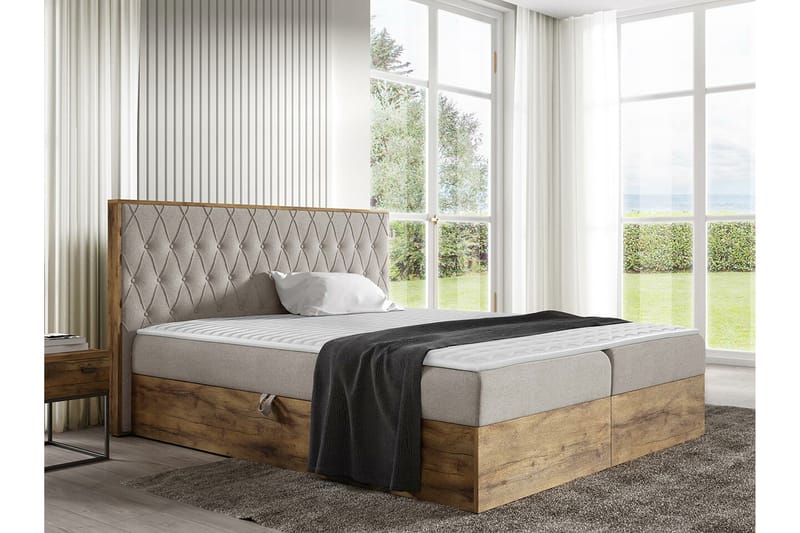 Oberting Sengeramme 160x200 cm - Beige/Træ - Møbler - Senge - Sengeramme & sengestel