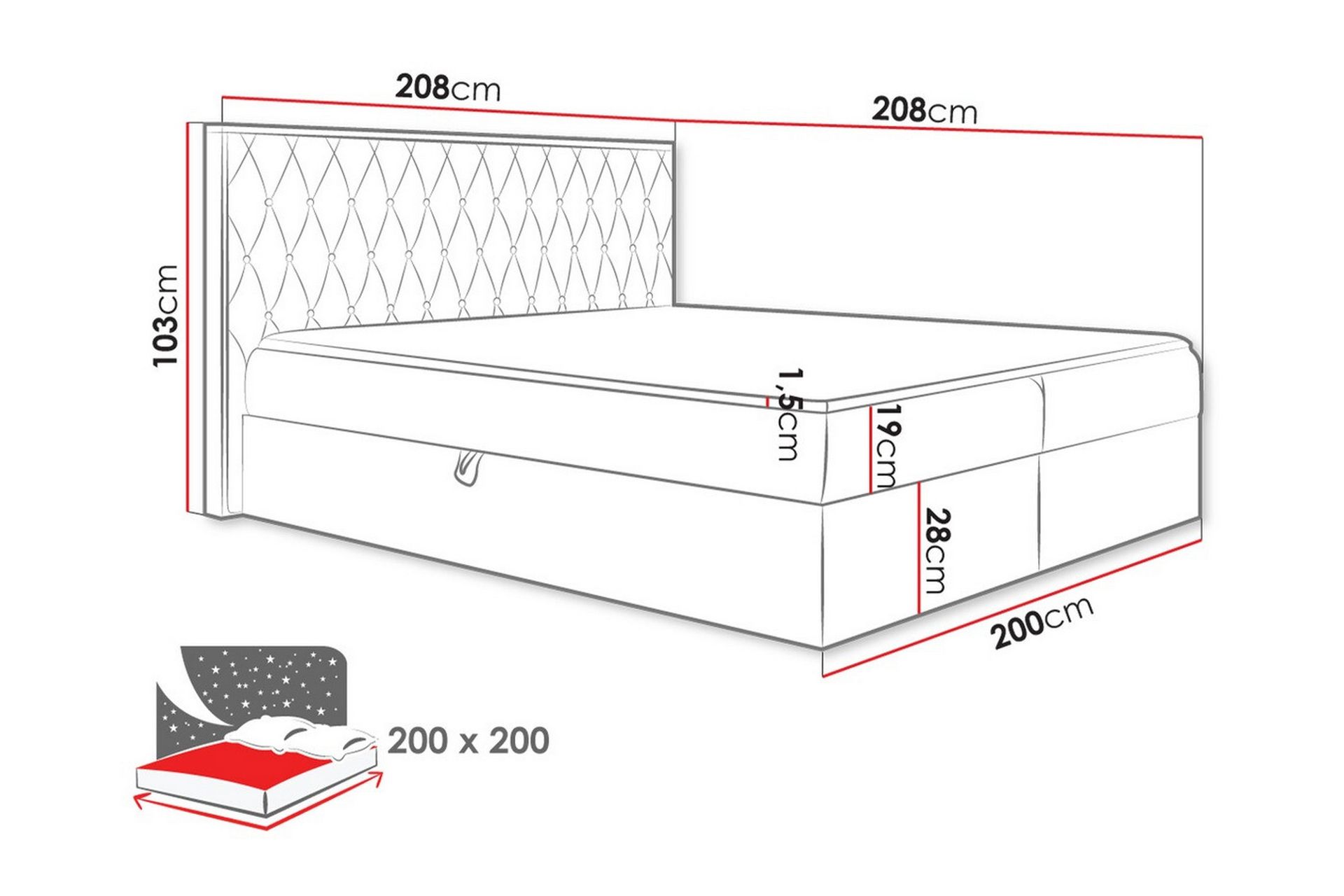 Oberting Sengeramme 200x200 cm - Sort/træ - Møbler - Senge - Sengeramme & sengestel