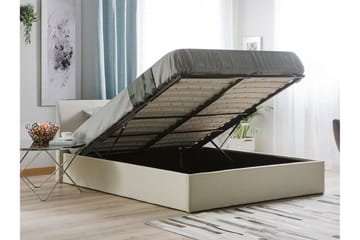 Orbey Sengeramme med Opbevaring 160x200 cm i Stof med Sengegavl - Beige - Møbler - Senge - Sengeramme & sengestel