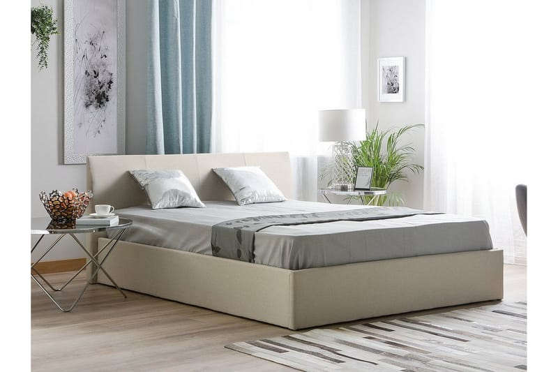 Orbey Sengeramme med Opbevaring 160x200 cm i Stof med Sengegavl - Beige - Møbler - Senge - Sengeramme & sengestel