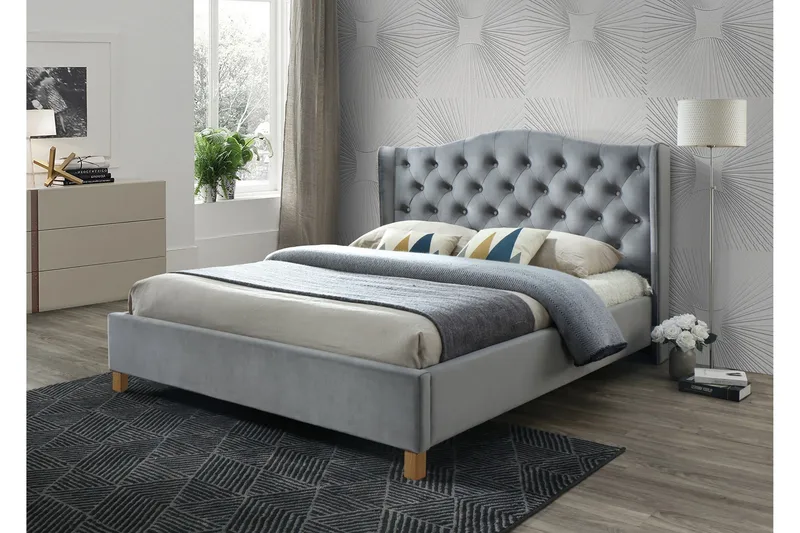 Paonia Sengeramme 160x200 cm, Grå/Træ/Natur