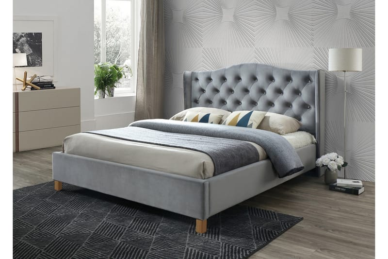 Paonia Sengeramme 160x200 cm, Grå/Træ/Natur