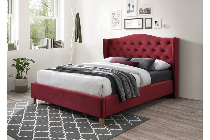 Paonia Sengeramme 160x200 cm - Rød/Træ/Natur - Møbler - Senge - Sengeramme & sengestel