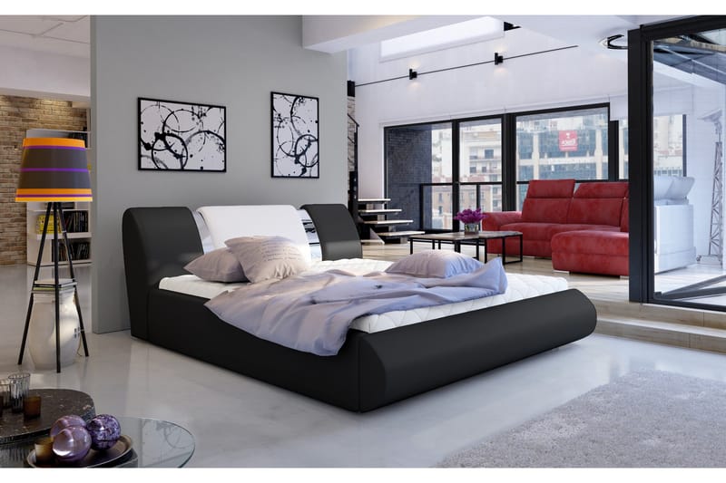 Perow Sengeramme 180x200 cm, Sort / hvid