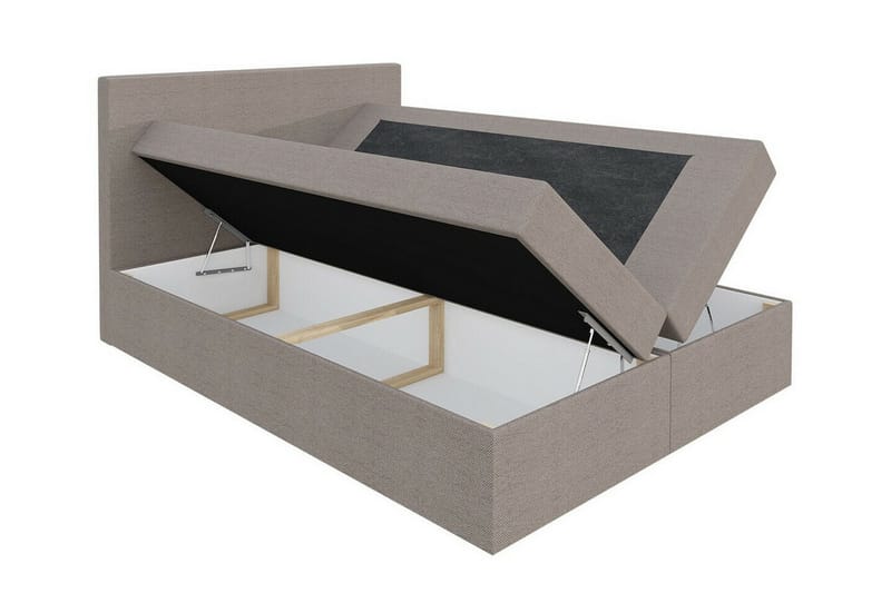 Pries Sengepakke 160x200 cm i Stof med Sengegavl + Topmadras - Sort - Møbler - Senge - Sengeramme & sengestel