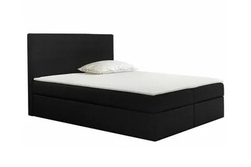Pries Sengepakke 160x200 cm i Stof med Sengegavl + Topmadras - Sort - Møbler - Senge - Sengeramme & sengestel