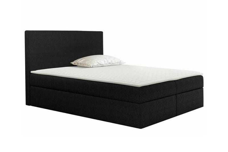 Pries Sengepakke 160x200 cm i Stof med Sengegavl + Topmadras, Sort
