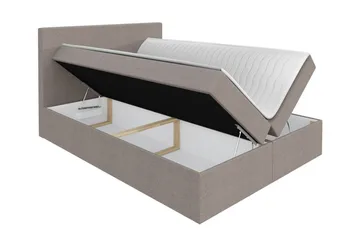 Pries Sengepakke 180x200 cm i Stof med Sengegavl + Topmadras med Fasthedsgrad Medium - Brun - Møbler - Senge - Sengeramme & sengestel