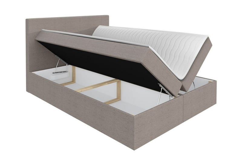 Pries Sengepakke 180x200 cm i Stof med Sengegavl + Topmadras med Fasthedsgrad Medium - Brun - Møbler - Senge - Sengeramme & sengestel