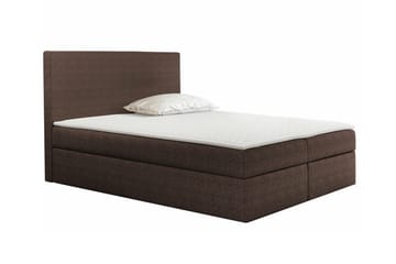 Pries Sengepakke 180x200 cm i Stof med Sengegavl + Topmadras med Fasthedsgrad Medium - Brun - Møbler - Senge - Sengeramme & sengestel