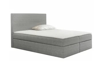 Pries Sengepakke 180x200 cm i Stof med Sengegavl + Topmadras med Fasthedsgrad Medium - Grå - Møbler - Senge - Sengeramme & sengestel