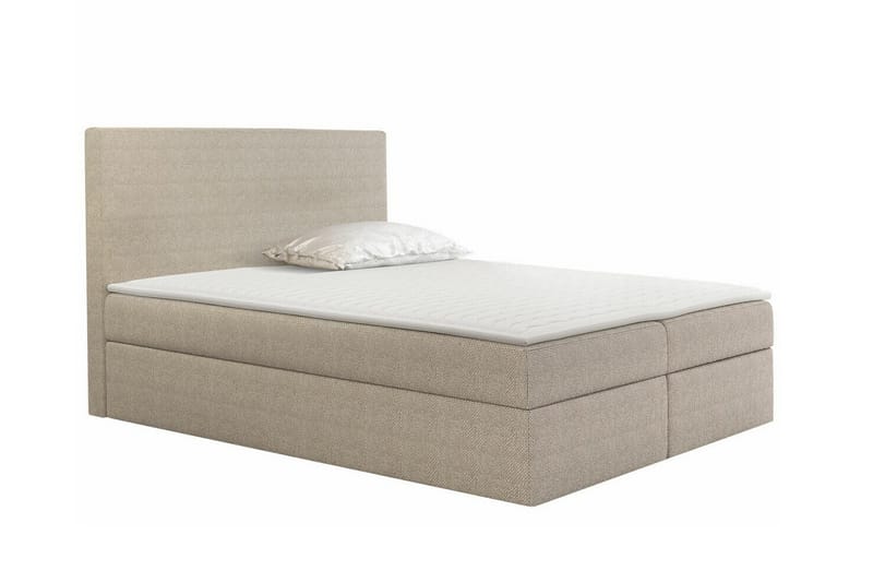 Pries Sengepakke med Opbevaring 180x200 cm i Stof med Sengegavl + Topmadras, Beige