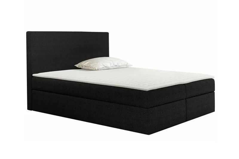 Pries Sengepakke med Opbevaring 180x200 cm i Stof med Sengegavl + Topmadras, Sort