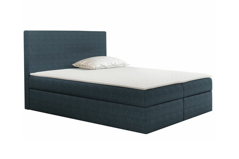Pries Sengepakke med Opbevaring 180x200 cm i Stof med Sengegavl + Topmadras, Petrolblå