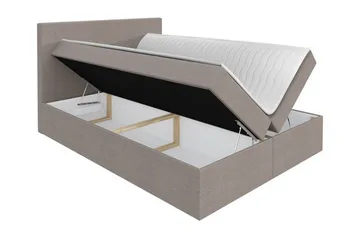 Pries Sengepakke med Opbevaring 180x200 cm i Stof med Sengegavl + Topmadras - Petrolblå - Møbler - Senge - Sengeramme & sengestel