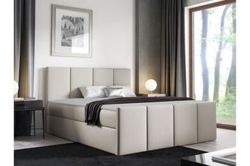Ripon Sengepakke 120x200 cm i Stof med Sengegavl + Topmadras med Fasthedsgrad Medium - Beige - Møbler - Senge - Sengeramme & sengestel
