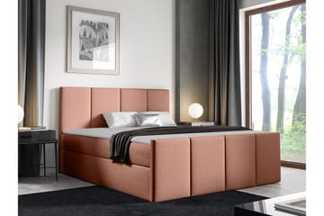 Ripon Sengepakke 120x200 cm i Stof med Sengegavl + Topmadras med Fasthedsgrad Medium - Lyserød - Møbler - Senge - Sengeramme & sengestel