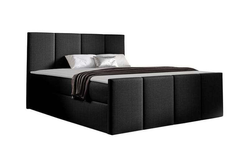 Ripon Sengepakke med Opbevaring 120x200 cm i Stof med Sengegavl + Topmadras, Sort