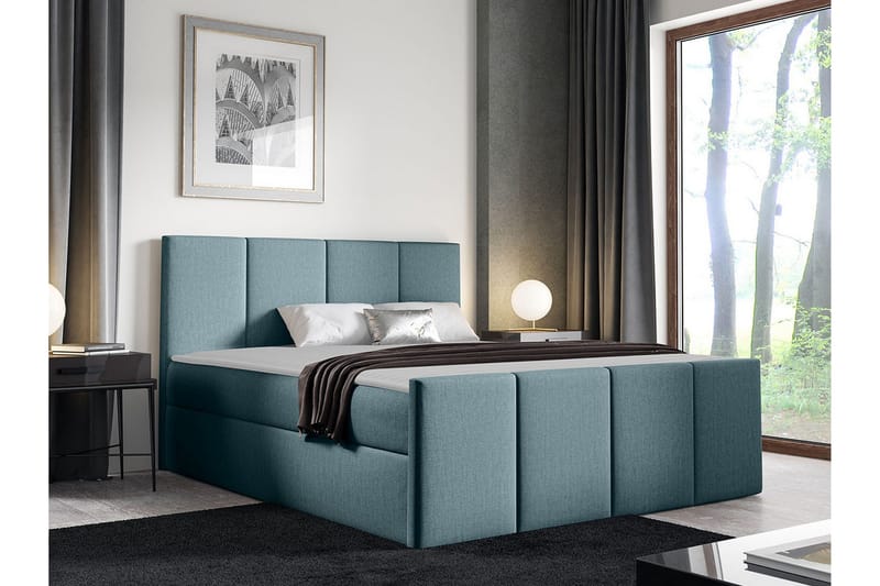 Ripon Sengeramme med Opbevaring 140x200 cm i Stof med Fasthedsgrad Medium - Dueblå - Møbler - Senge - Sengeramme & sengestel