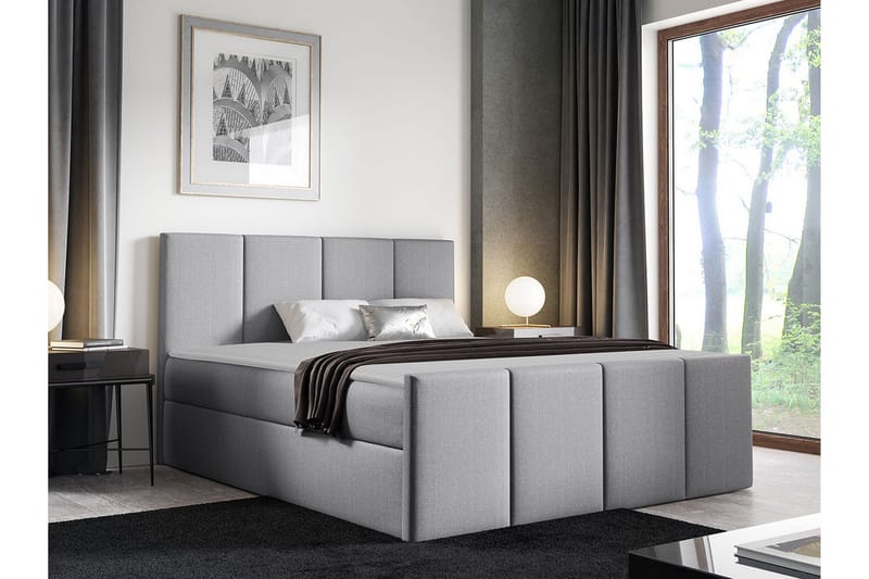 Ripon Sengeramme med Opbevaring 140x200 cm i Stof med Fasthedsgrad Medium - Grå - Møbler - Senge - Sengeramme & sengestel