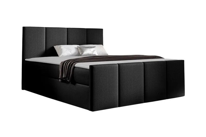 Ripon Sengeramme med Opbevaring 140x200 cm i Stof med Fasthedsgrad Medium, Sort