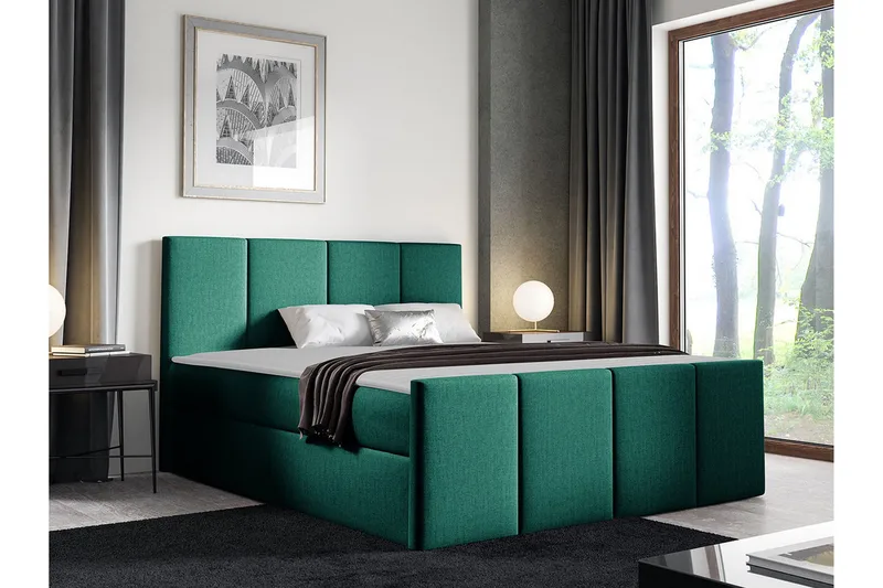 Ripon Sengeramme med Opbevaring 180x200 cm i Stof med Fasthedsgrad Medium - Grøn - Møbler - Senge - Sengeramme & sengestel