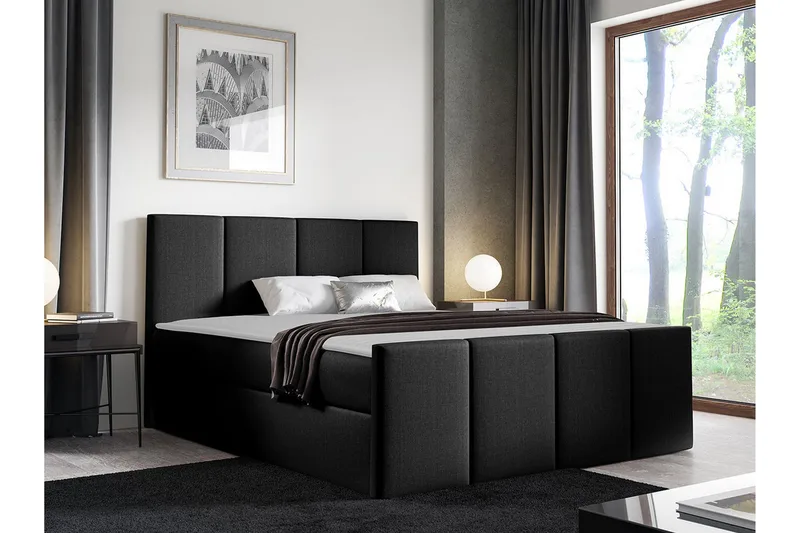Ripon Sengeramme med Opbevaring 180x200 cm i Stof med Fasthedsgrad Medium - Sort - Møbler - Senge - Sengeramme & sengestel
