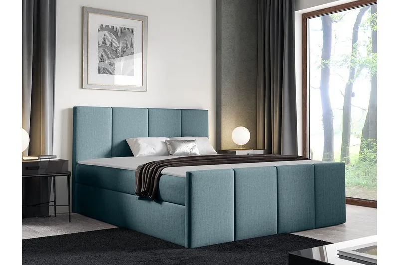 Ripon Sengeramme med Opbevaring 180x200 cm i Stof med Sengegavl - Blå - Møbler - Senge - Sengeramme & sengestel