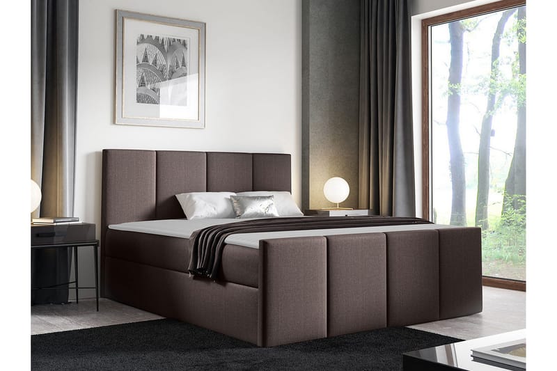 Ripon Sengeramme med Opbevaring 180x200 cm i Stof med Sengegavl - Brun - Møbler - Senge - Sengeramme & sengestel