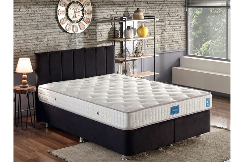 Ryntham Sengeramme Dobbelt med Sengegavl 140x190 cm - Sort - Møbler - Senge - Sengeramme & sengestel