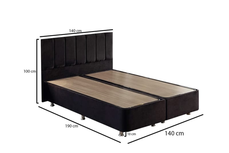 Ryntham Sengeramme Dobbelt med Sengegavl 140x190 cm - Sort - Møbler - Senge - Sengeramme & sengestel