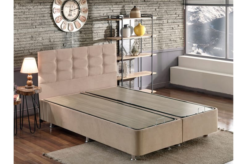 Ryntham Sengeramme Dobbelt med Sengegavl 180x200 cm - Lysebrun - Møbler - Senge - Sengeramme & sengestel