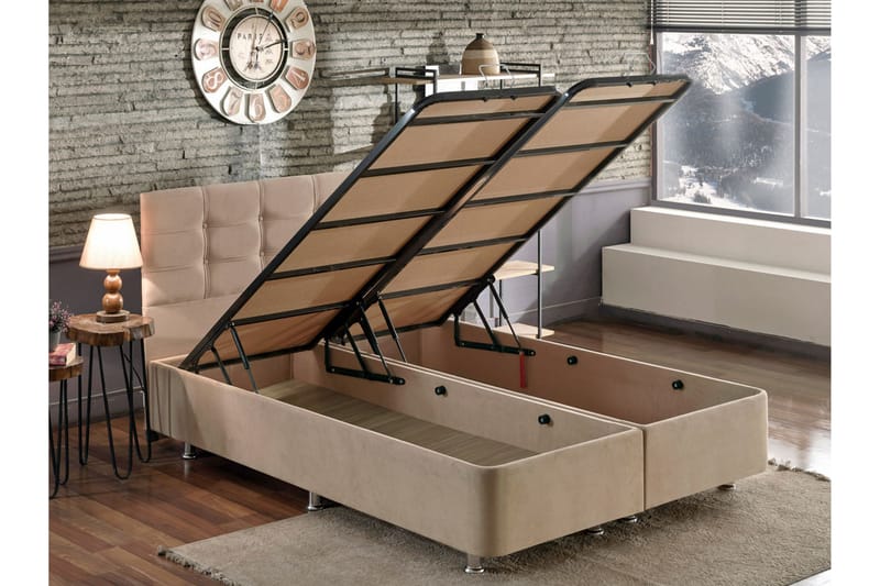 Ryntham Sengeramme Dobbelt med Sengegavl 180x200 cm - Lysebrun - Møbler - Senge - Sengeramme & sengestel