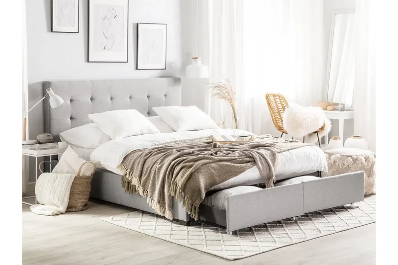 Sandrick kontinentalseng med opbevaring 160x200 - Grå - Møbler - Senge - Sengeramme & sengestel