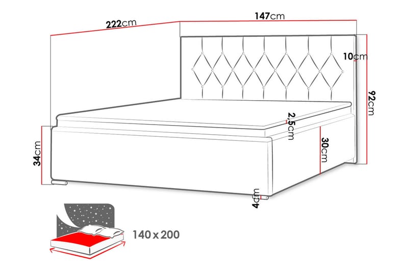 Seng 147x222 cm - Sort - Sengeramme & sengestel