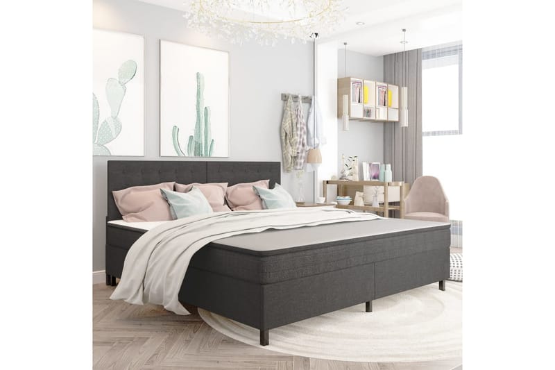 Seng Med Boxmadras 200x200 cm Stof Mørkegrå - Møbler - Senge - Sengeramme & sengestel