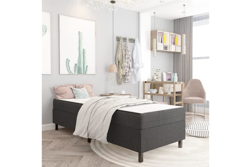 Seng Med Boxmadras 80x200 cm Stof Mørkegrå - Møbler - Senge - Sengeramme & sengestel