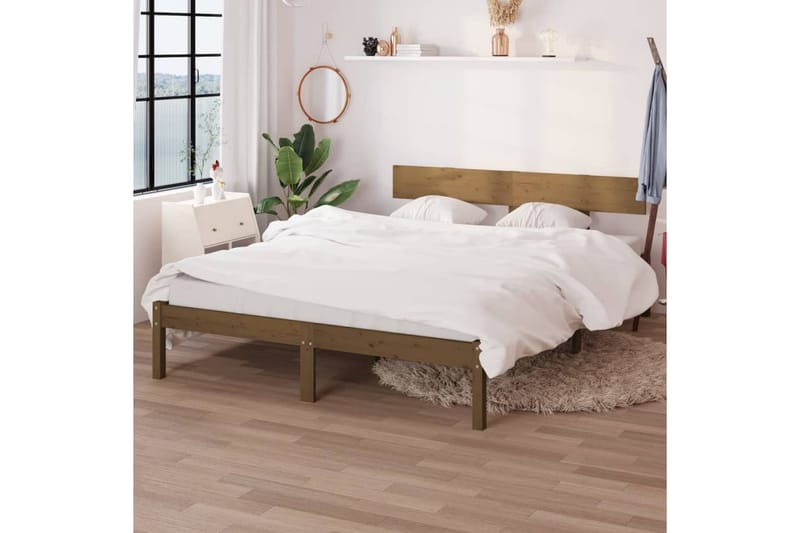 sengeramme 120x200 cm massivt fyrretræ gyldenbrun - Brun - Sengeramme & sengestel