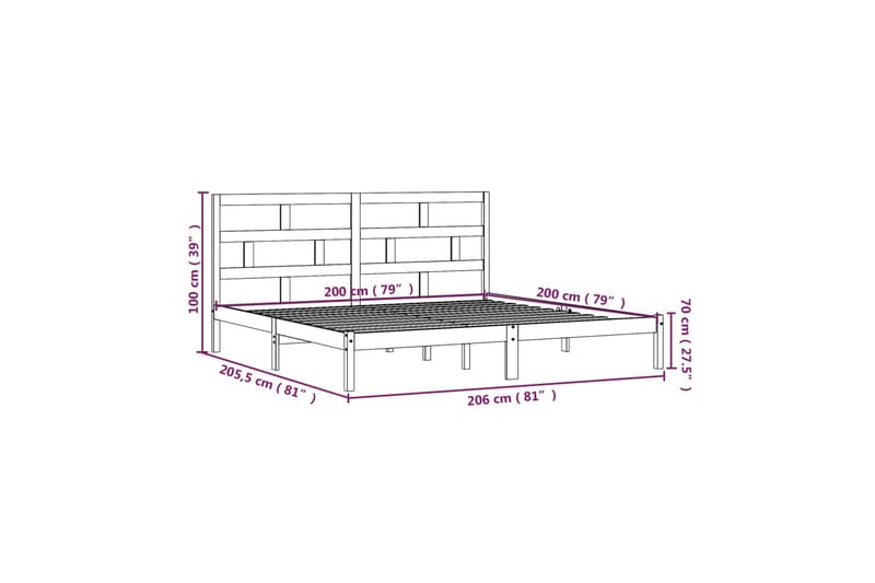 sengeramme 200x200 cm massivt fyrretræ - Brun - Sengeramme & sengestel