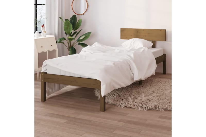 sengeramme 90x200 cm massivt fyrretræ gyldenbrun - Brun - Sengeramme & sengestel