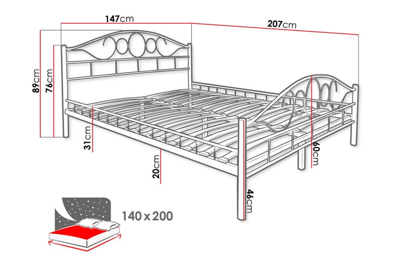 Sengeramme NOREMI 140x200 - Hvid - Møbler - Senge - Sengeramme & sengestel