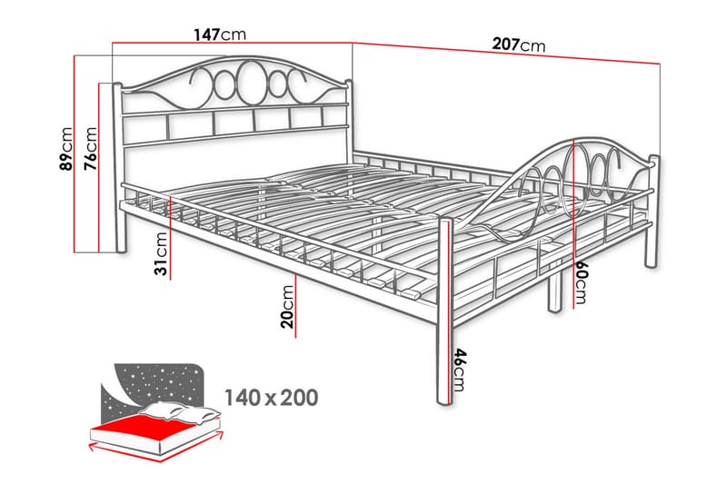 Sengeramme NOREMI 140x200 - Hvid - Møbler - Senge - Sengeramme & sengestel
