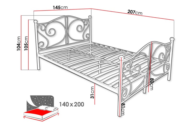 Sengeramme ROLEMI 140x200 - Hvid - Møbler - Senge - Sengeramme & sengestel
