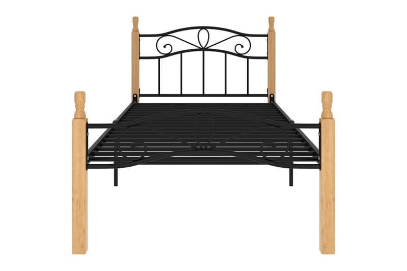 sengestel 100x200 cm massivt egetræ og metal sort - Sort - Møbler - Senge - Sengeramme & sengestel