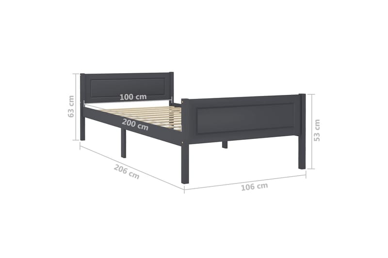 sengestel 100x200 cm massivt fyrretræ grå - Grå - Møbler - Senge - Sengeramme & sengestel
